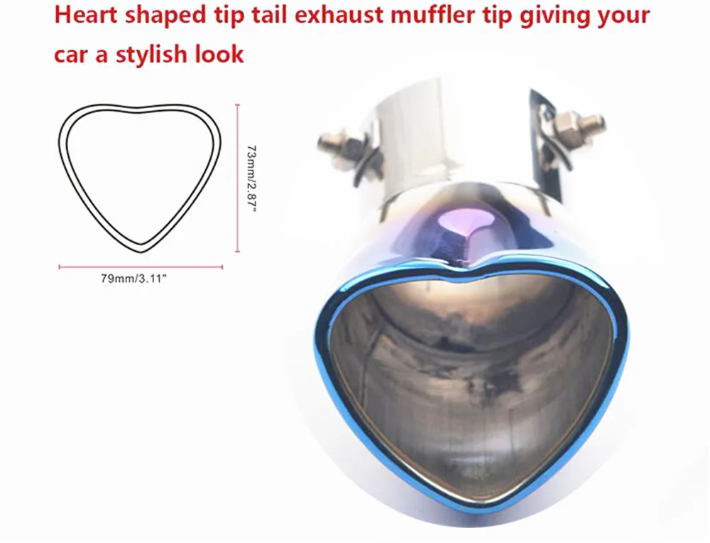 1x63 мм в форме сердца автомобиля глушитель выхлопной трубы запеченный синий изогнутый кончик из нержавеющей стали