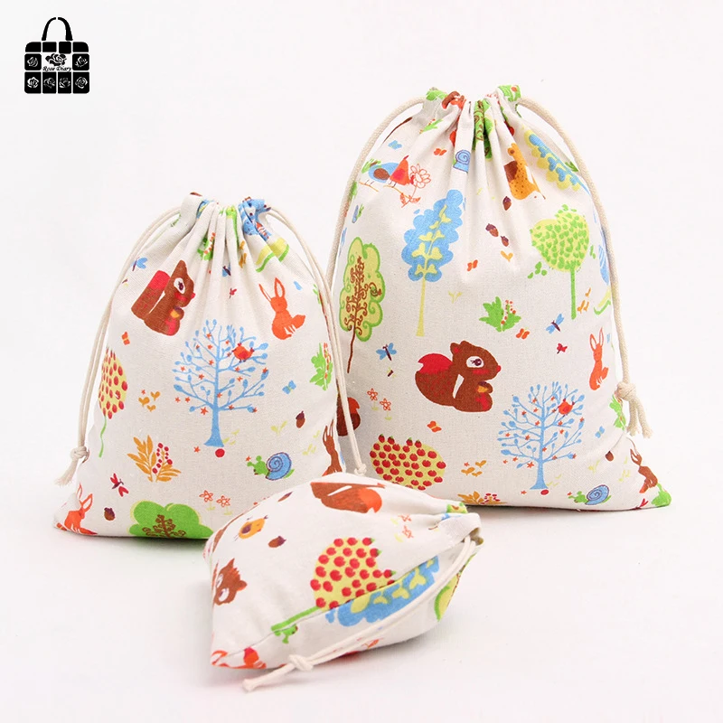 

1pc little squirrel cotton linen fabric dust bag travel clothes Storage bag portable organizer home Sundry kids toy storage bags