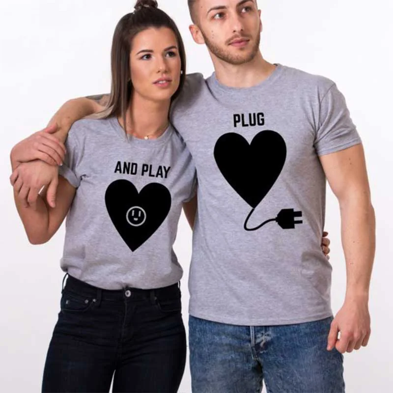 Love plug and play couples t shirt for husband wife funny clothes women men lovers korean harajuku ulzzang summer tshirts femme Love plug and play couples t shirt for husband wife funny clothes women men lovers korean harajuku ulzzang summer tshirts femme