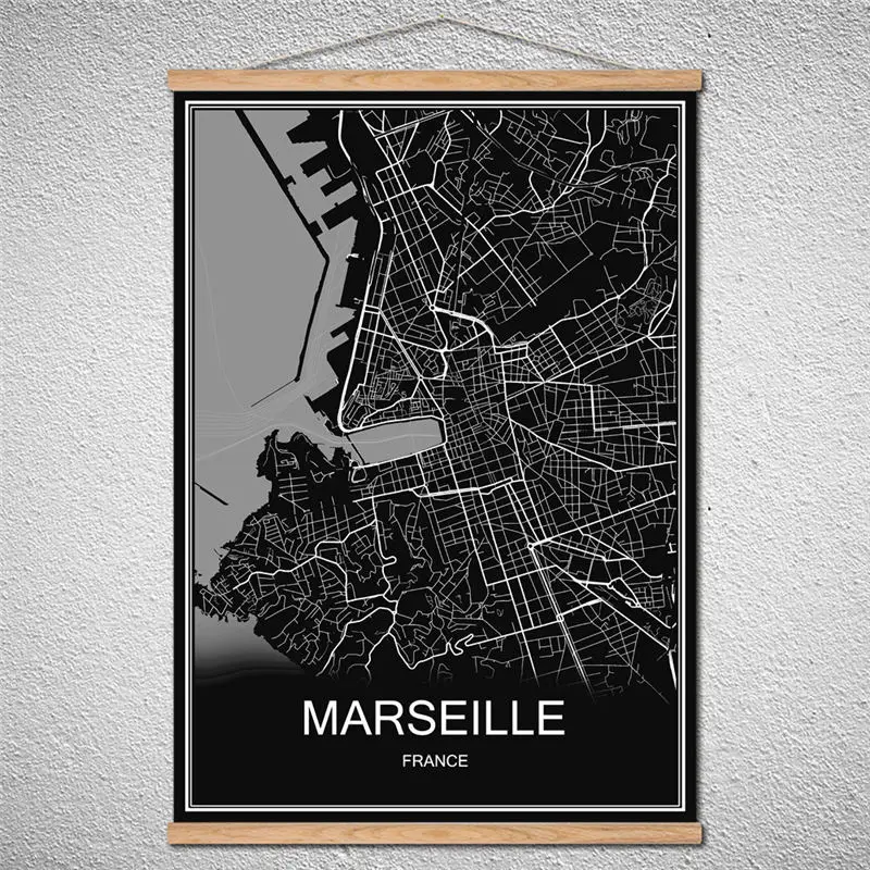 

With Frame World City map MARSEILLE Oil Painting Modern poster Canvas print Cafe Bar Living Room Decor Customized