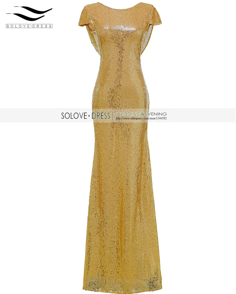 Solovedress в запасная крышка рукава Шампанское Русалка блестками платье подружки невесты настоящая официальная vestido de dama de honra SLD-E006 - Цвет: Bight Gold