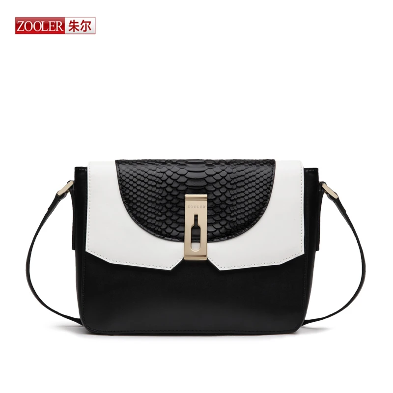 

ZOOLER New genuine hasp serpentine bags woman messenger luxury brand shoulder bag top quality totes black with white bags#L-1620
