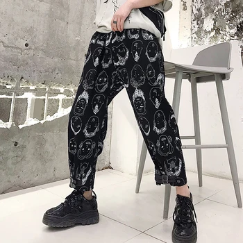 

Hip Hop Pants Men Vintage Print Pattern Fashion Linen Cotto Dance Trousers Mens Summer Harajuku Thin Casual Pants DS50575