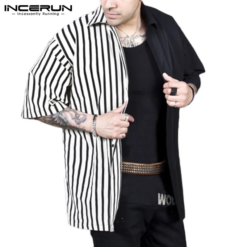 

INCERUN Slim Fit Literary Black Stripes Europe Lapel Neck America Patchwork Design Splicing Fashion Personality 2020 Camisas 5XL