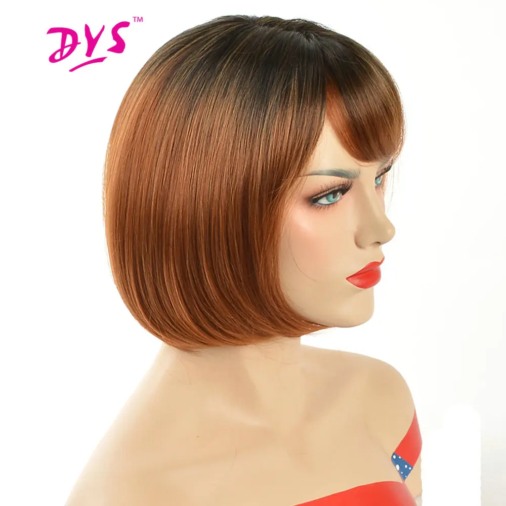 Deyngs Pixie Cut Ombre красный боб парики для черных женщин короткие прямые натуральные синтетические волосы парик с челкой высокотемпературное волокно - Цвет: Красный