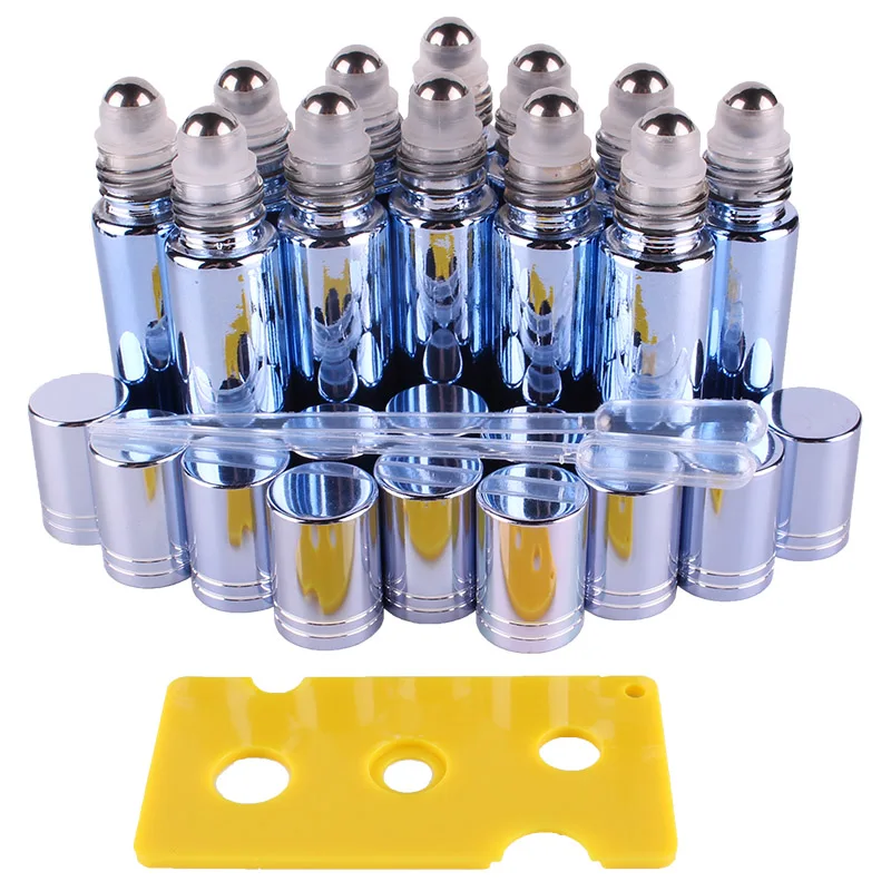 12pcs 10ml Blue Essential oil UV Coated Glass Roll on Bottles Vials