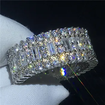 

choucong Hyperbole Ring Full 5A Zircon Cz Silver color Engagement Wedding Band Rings for women men Finger Jewelry