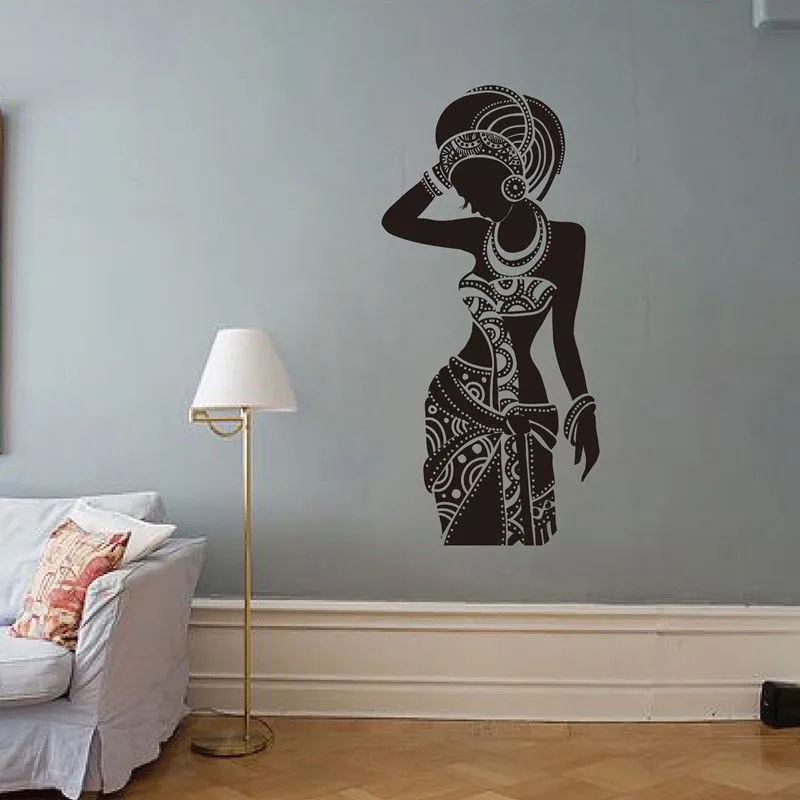 Vinyl Art Removable Home Decoration Beautiful Black African Woman Wall Sticker Beauty Living Room Poster Mural Decals LY1293 | Дом и сад