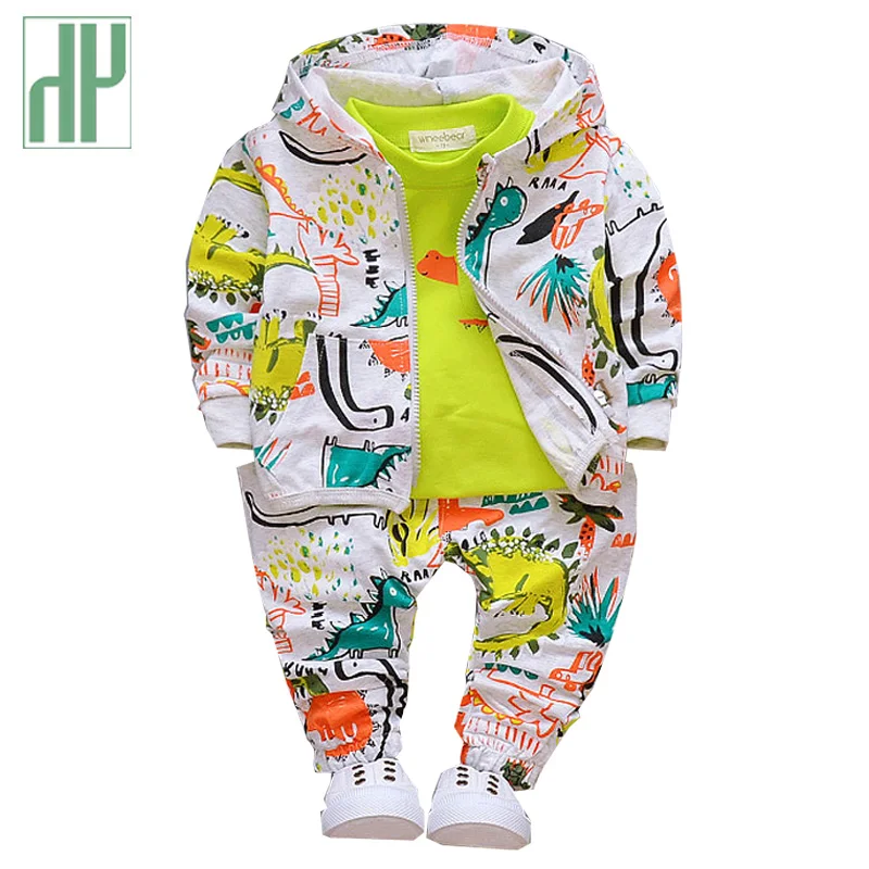 

HH Boys fashion 3pcs children clothing set dinosaur animal print Hooded boutique kids clothing baby girl clothes 1 2 3years