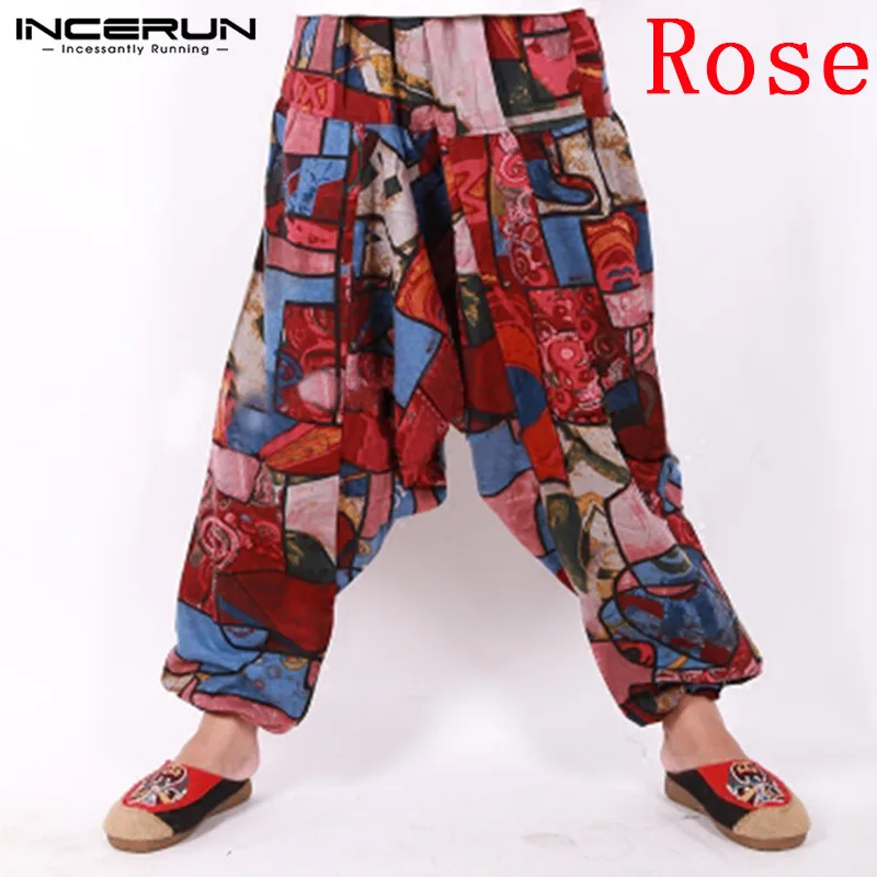 Rose Pants Модные повседневные брюки мужские шаровары Цветочные каникулы кросс-брюки широкие ноги Мешковатые Свободные джоггеры с эластичной талией мужские брюки - Цвет: Rose Pants