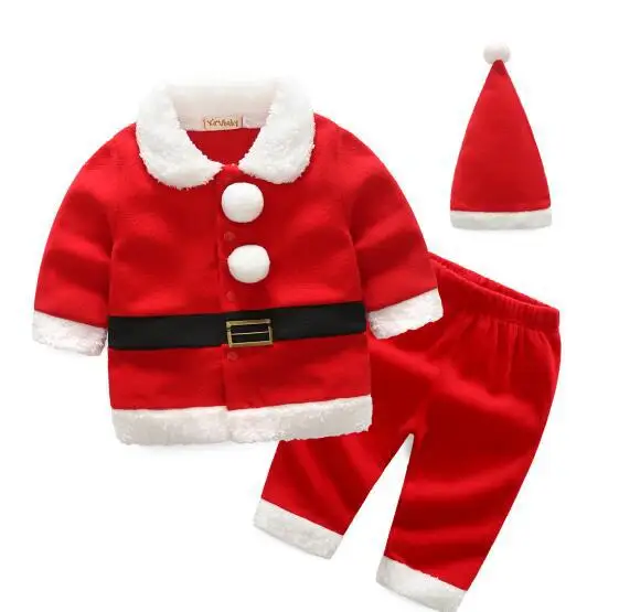 style 1 Christmas Baby Clothing Set Toddler Baby Santa Claus Xmas Clothes Set Coat Pants Hat 3pcs Suit for Boys Girls New Year Costume - Цвет: style 1