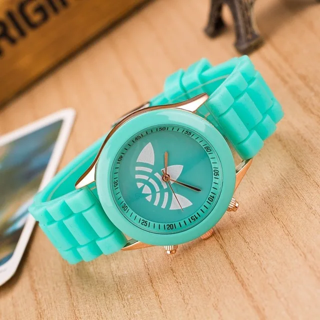 reloj mujer New Fashion Leaf grass sports Brand watch women men jelly silicone watch Hodinky quartz wrist watch kobiet zegarka - Цвет: mint green