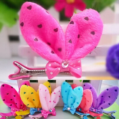 

M MISM 2019 Fashion Rabbit Ear Cute Dot Ear Pompon Hiar Clips For Girls Kawaii Festival Hair Bow Baby Hair Accessories Hairpins