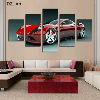 

5 Pcs(No Frame) Red Sports Car Wall Art Picture Home Decoration Living Room Canvas Print Painting Wall picture print on canvas