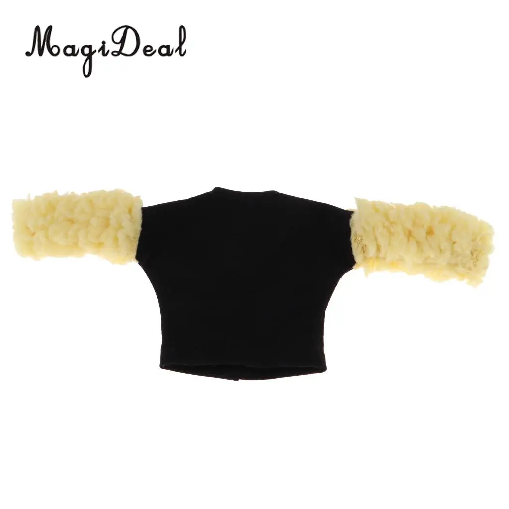1/6 Stylish Winter Outfits Splicing Plush Sleeve Pullover Sweatshirt Tops T-shirt Coat Jacket For Blythe 12inch Dolls Garments