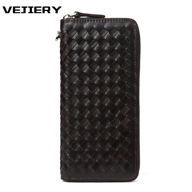

VEJIERY Genuine Leather Men Wallet Long Men Walet Zippe Male Portomonee Kintting Men's Business Wallet Leather Clutch Coin Purse
