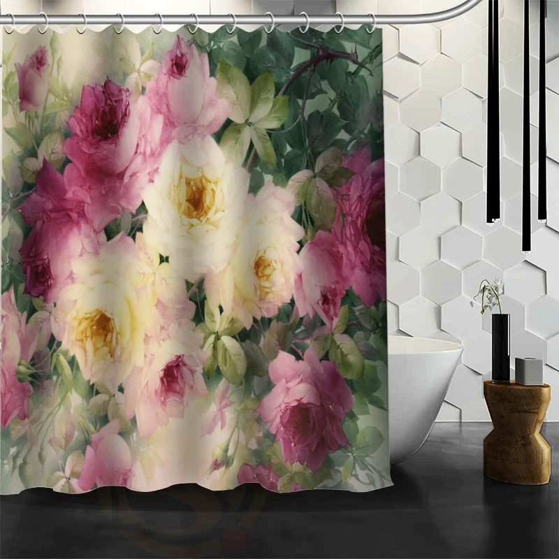 

ShunQian Romantic beautiful Roses Pattern Custom Shower Curtain Bath Curtain Waterproof Eco-Friendly Curtain Shower