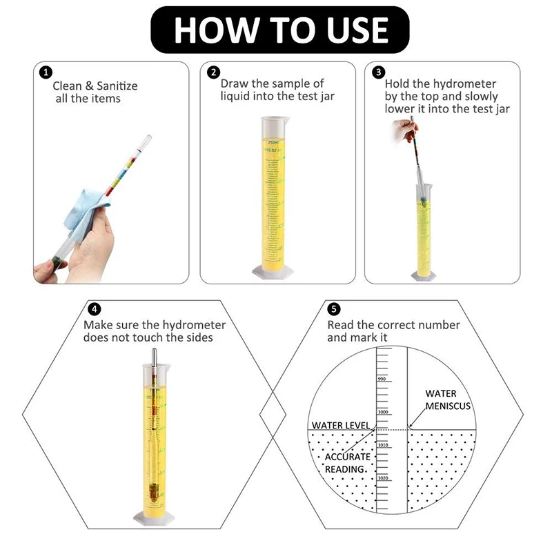 Hydrometer &Test Jar For Wine Beer Mead And Kombucha,Triple Scale Hydrometer,250ml Plastic Mesuring Cylinder,Cleaning Brush &Bag