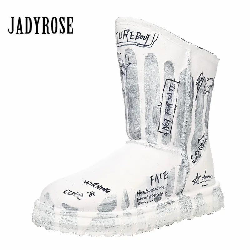 

Jady Rose 2019 Fashion Graffiti Letters Snow Boots Women Winter Warm Fur Boots Female Platform Botas Mujer Flat Ankle Boot