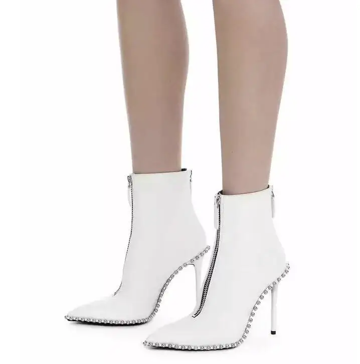 

Autumn Hot Women Rivets Rim Ankle Boots Fashion Black Suede Leather Ladies High Heel Boots Zipper Front/Back Female Knight Boots