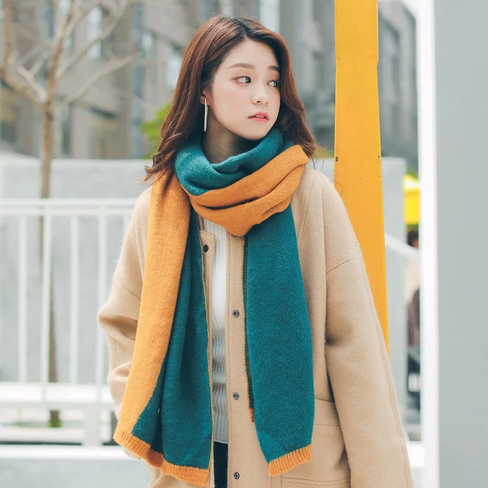 VOHIO 180*60 para mujer al por mayor 2018 Otoño Invierno tendencia nueva moda coreana cálido color amarillo a damas encuentro| Bufandas de mujer| - AliExpress