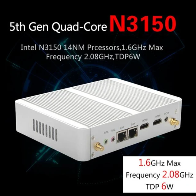 Eglobal Nuc Fanless Mini PC Windows 10 AES-NI pfSense OpenVPN Barebone Computer Intel N3150 Quad Core Max 2.08GHz 2*Lans 2*HDMI