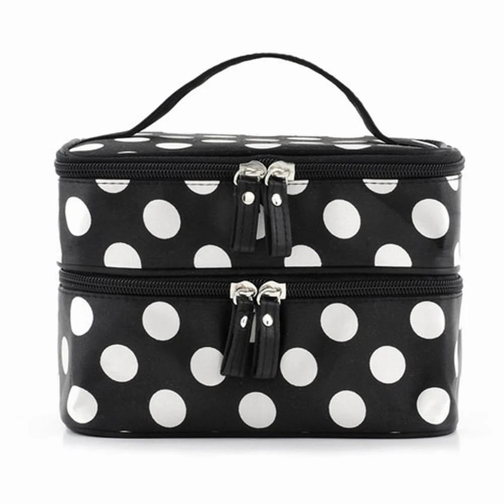 Black Large Capacity Cosmetic Bag Woman Dots Portable Storage Makeup Bags Canvas Beauty Organiser Handbag font