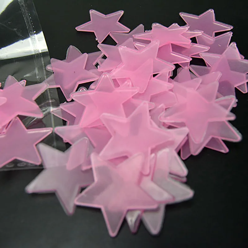 100PcsPack 3D Stars Glow Plastic Wall Sticker In Dark Luminous Fluorescent Sticker Decal Wallpaper Room Decoration Home Decor  (7)