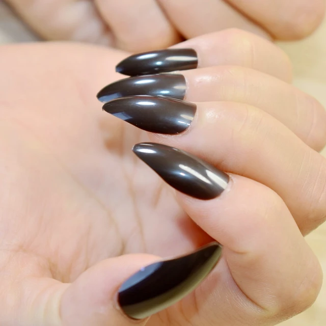 Full Wrap Medium Fake Nails Dark Color Sharpen Stiletto Acrylic Nail Full Wrap Medium Fake Nails Dark Color Sharpen Stiletto Acrylic Nail Tips Easily Diy Material Fashion