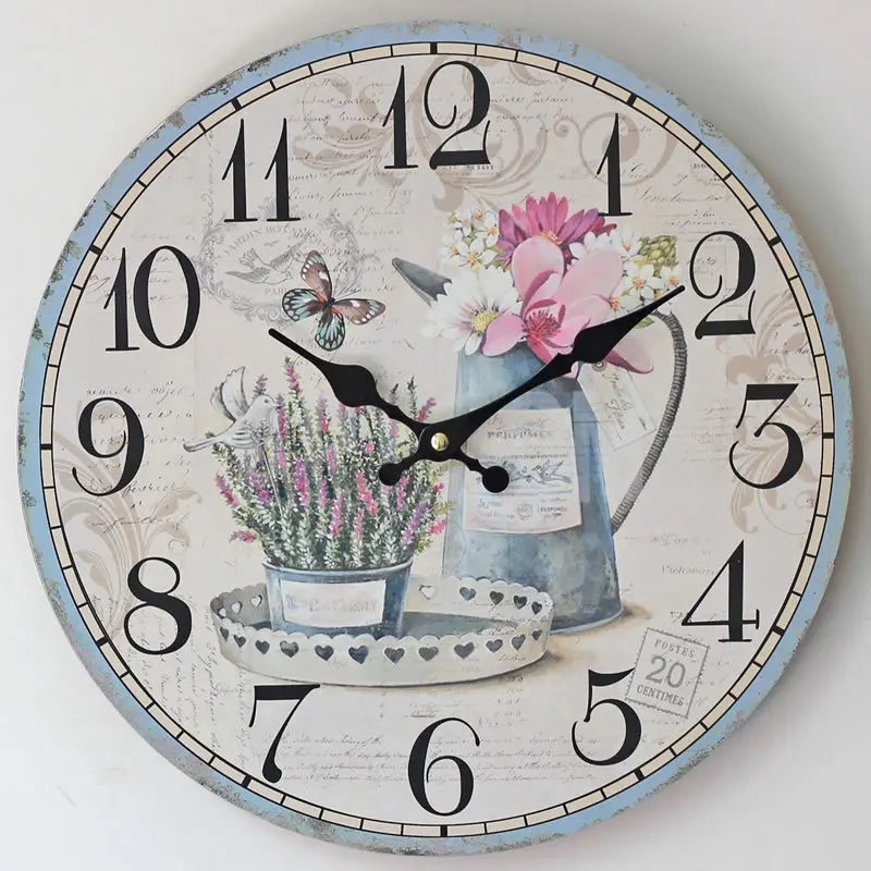 2016 Hot Sale Flower Wall Clock Modern Design Wooden Hanging Vintage Chic Wall Clocks Decor Watch Wall Wood Home Decor