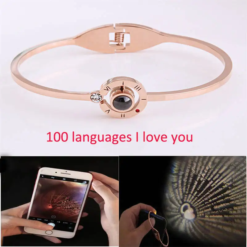 

Fashion 100 Languages I Love You Memory Bracelets Men Women Projection Steel Jewelry Lover Christmas Gift Drop shipping pulseras