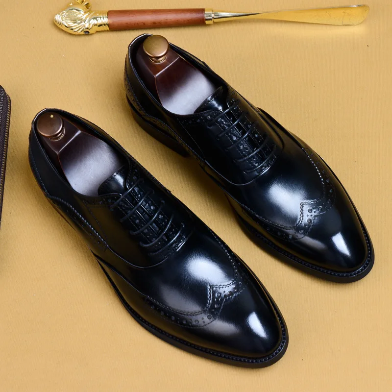 QYFCIOUFU/Мужские модельные туфли; брендовая модная свадебная обувь для жениха; мужские деловые Броги из натуральной кожи с острым носком и шнуровкой; американские 11,5
