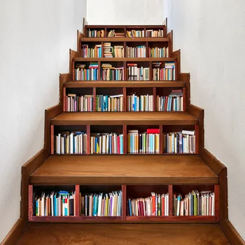 

6pcs/set Library Stairs Stickers Bookcase Stairscase Decoration Wallpaper Self Adhesive Bookshelf DIY Tile Decals For Funny Life