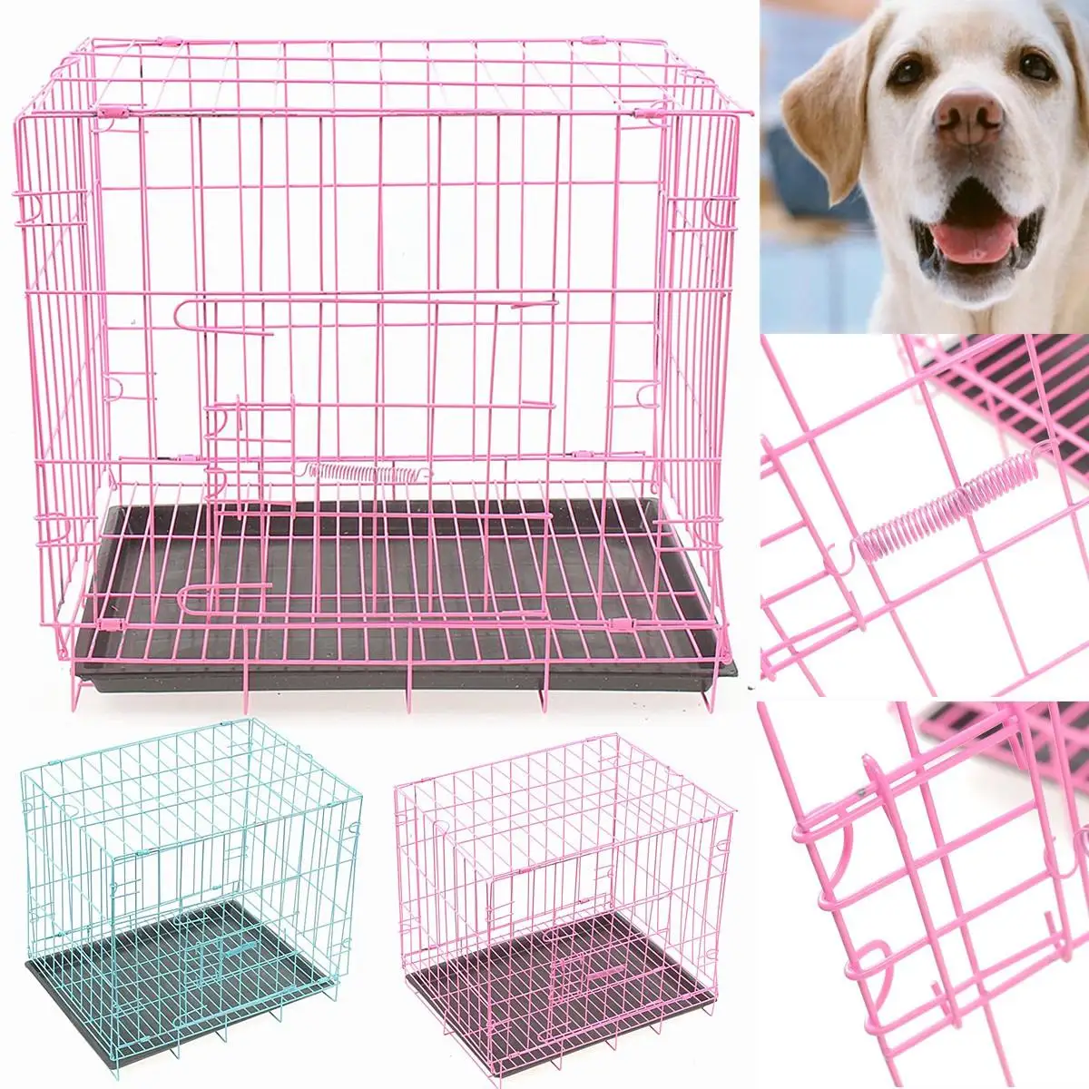 

45*35*40cm Dog Cage Crate Kennel Metal Pet Playpen Portable with Tray Small Metal Cage for Small Dogs Cats Pets