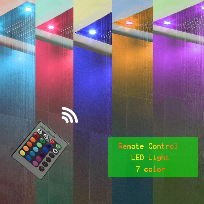 Bathroom Accessorise Shower Head Ceiling LED Light Big Rainfall Bath Shower Panel Faucet Polished 304 Stainless Steel Top Enjoy 1