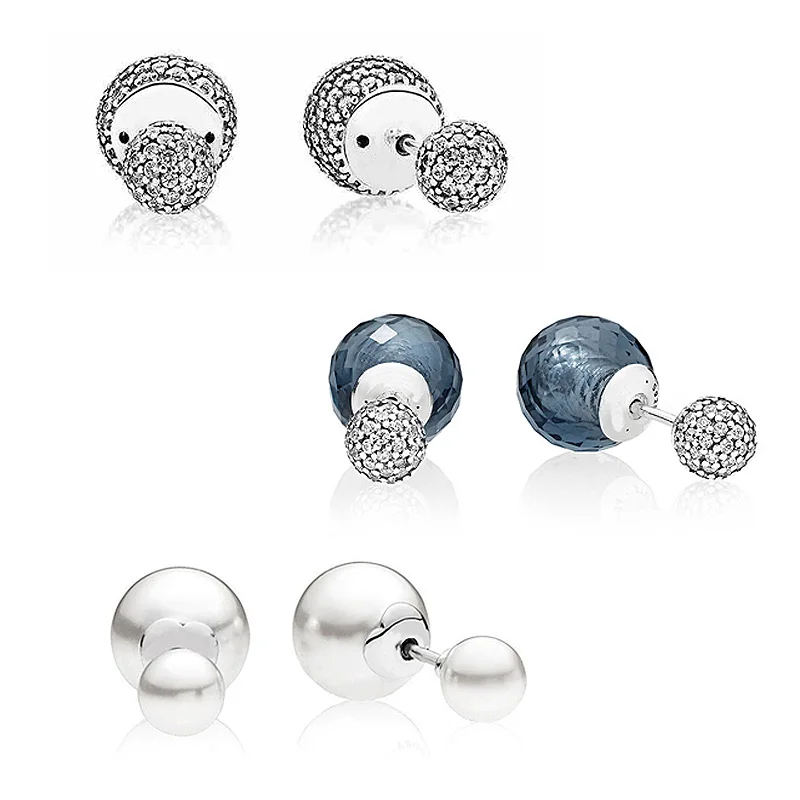 

Midnight Blue Shimmering Stud Earring With Pave Crystal 925 Sterling Silver Earrings For Women Wedding Gift DIY Jewelry