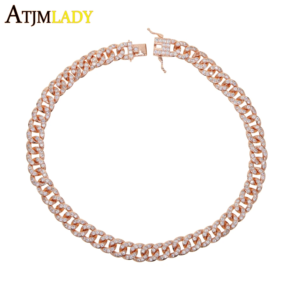 

sparking bling full cz link chain rose gold color miami cuban choker necklace iced out stone women hip hop rock short jewelry