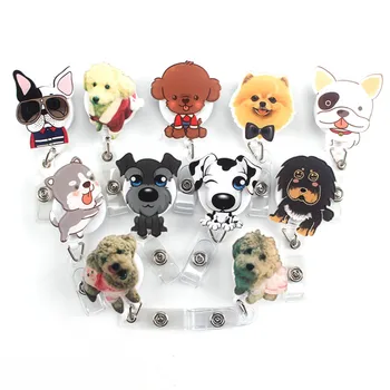 

1pc Cute Dog Retractable Badge Reel Holder Students Nurse Exhibition Pull Key Holder ID Name Card Badge Holder