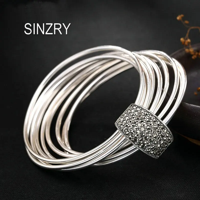 SINZRY оригинальный дизайн 925 Стерлинговое Серебро multi circle marcasite винтажные браслеты
