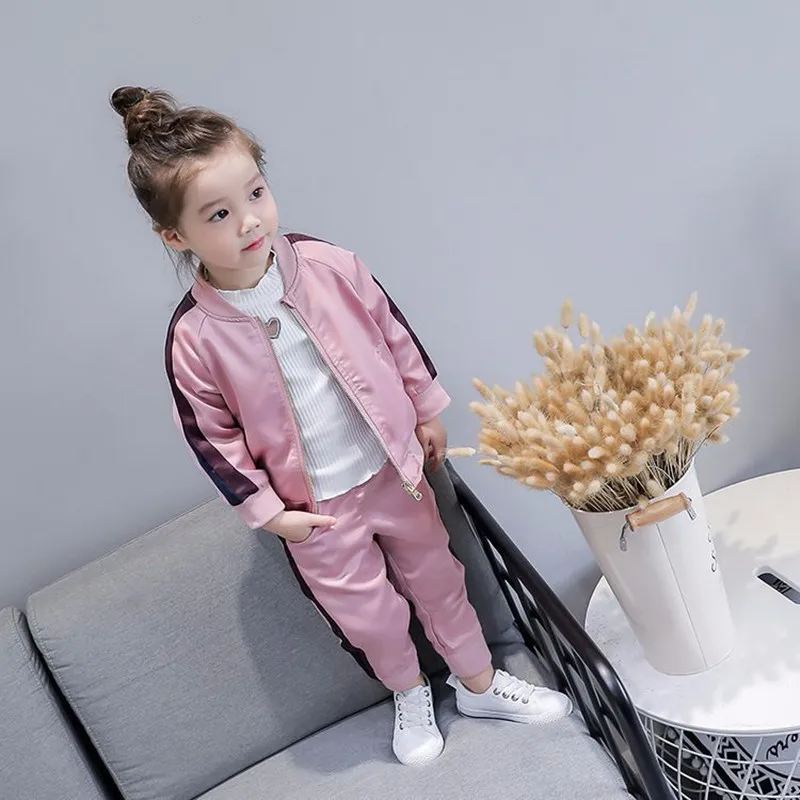 

Spring Little Girls Baseball Uniform Zipper Jacket + Sport Pant 2pc Clothing Sets New Arrival Casual Childrens Sets