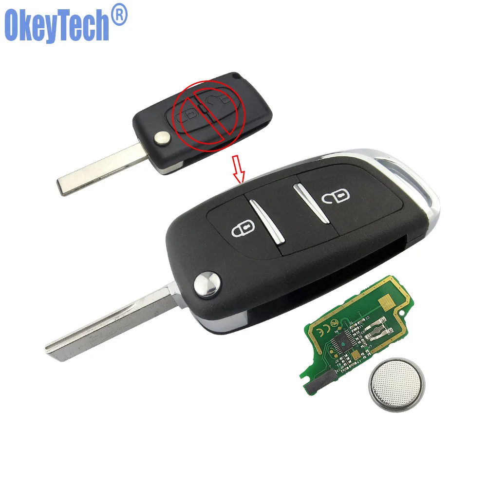 

OkeyTech 2 Buttons Car Modified Flip Remote Key Fob ID46 Chip 433MHz For Peugeot For Citroen Auto Replacement Key Free Shipping