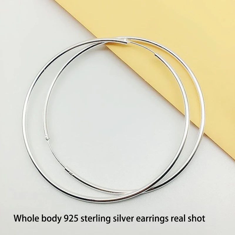 Large Size Medium Size 925 Sterling Silver Big Hoop Earrings For Women Simple Silver-plated Round Circle Earrings Hoops Earings