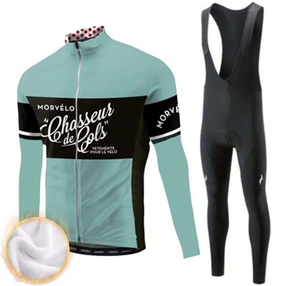 

Morvelo 2018 MEN pro Winter Jersey Clothes Set Thermal fleece Warm Bike Clothing Sport Cycling Jersey For Men Gel Pad