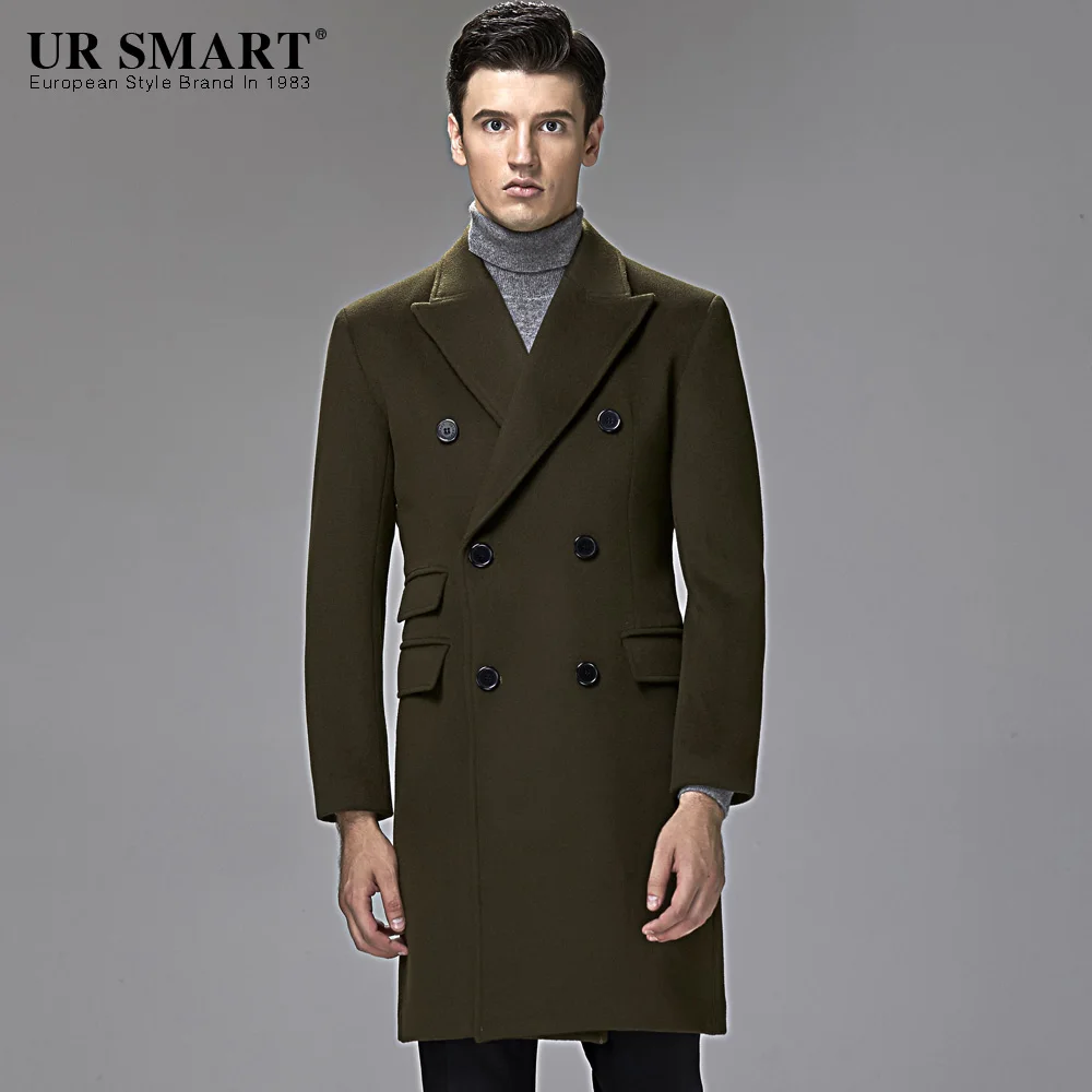 Джентльменский стиль URSMART Аутентичное длинное шерстяное пальто культивировать свою мораль человек в бизнесе верблюжьей шерсти пальто - Цвет: Cypress green