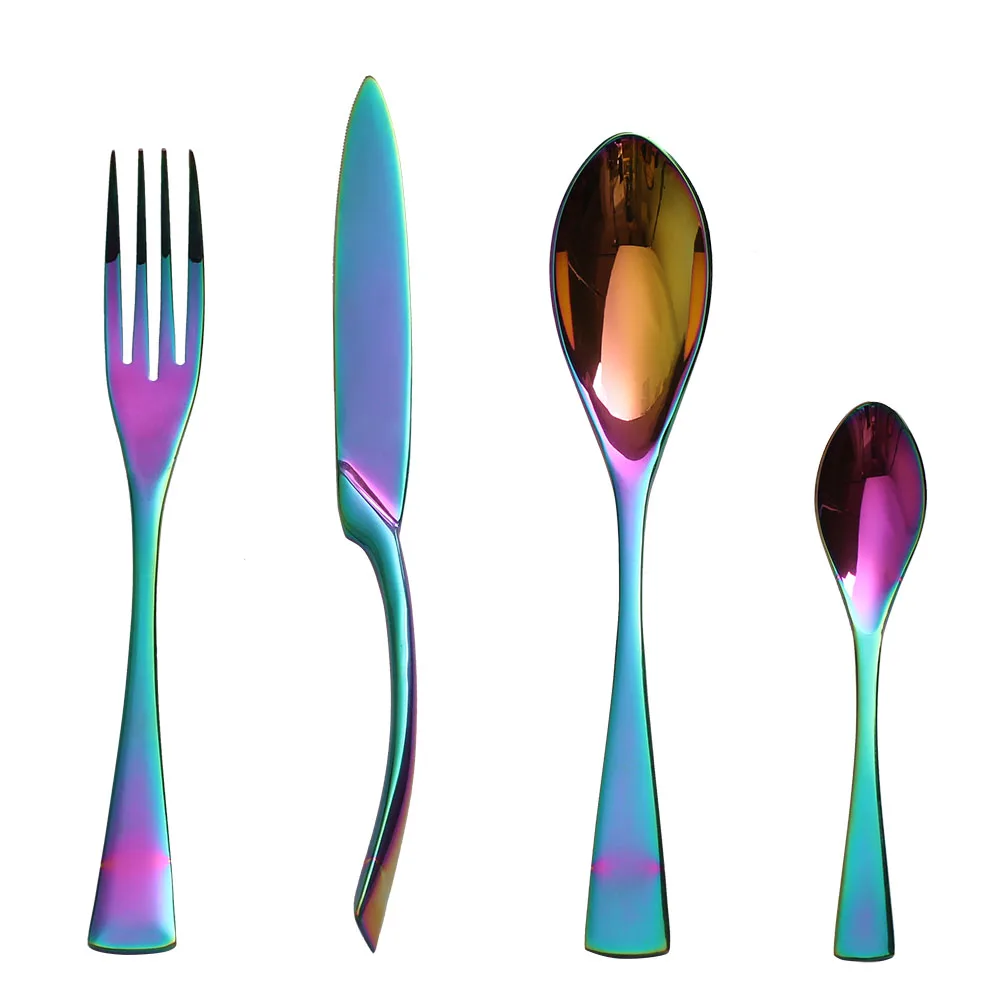 1 SET 4PCS Rainbow Lekoch 4 шт./компл. Нержавеющая сталь столовые приборы посуда набор посуды сервис столовый нож-Черпак и вилка Чай ложки наборы посуды - Цвет: 1 SET 4PCS Rainbow