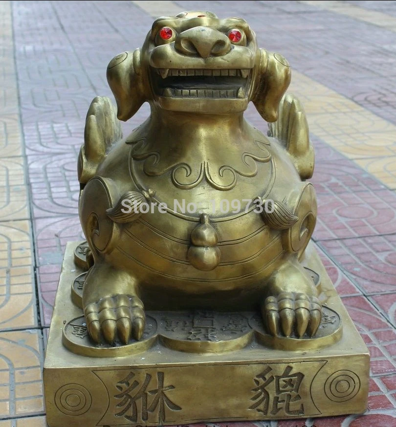 

001789 20' Chinese Fengshui Brass Fly Pi Xiu Beast Unicorn Money Wealth Coin Statue