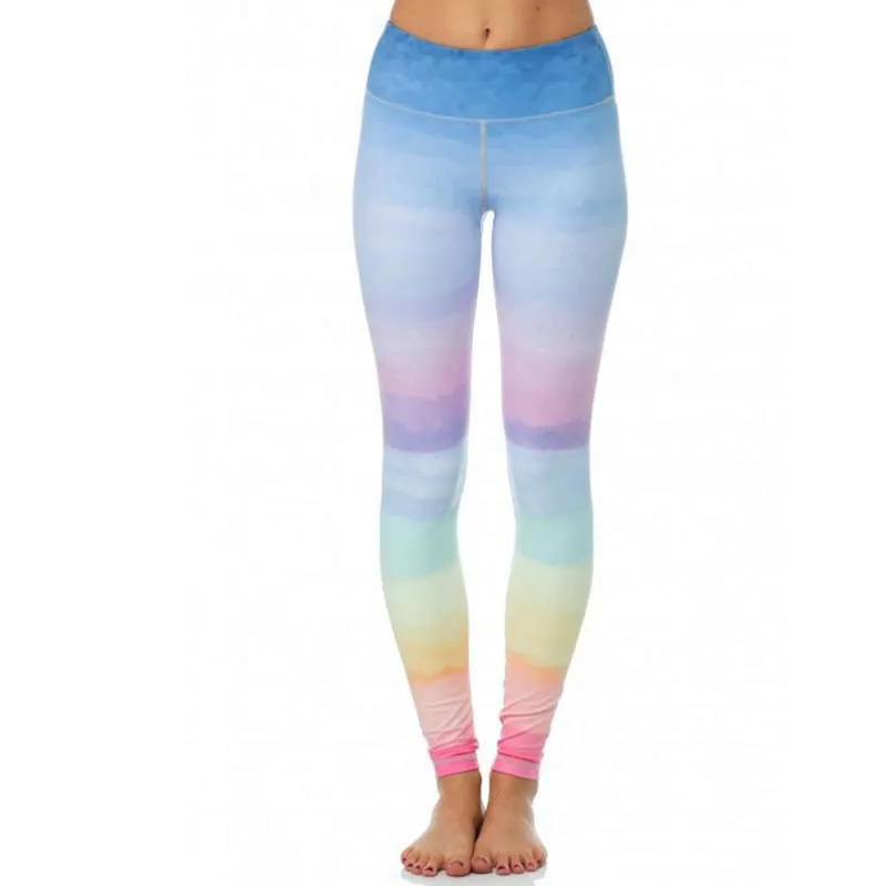 New design fashion 7 colors printed legging rainbow color casual pant