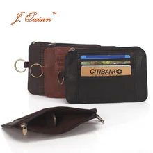J. Quinn кожаная визитница кошелек на молнии Для мужчин монета держателей карт из воловьей кожи Бизнес тонкий коричневый кредитных карт и не только! сделана с ремешком на руку для путешествий дорожного движения