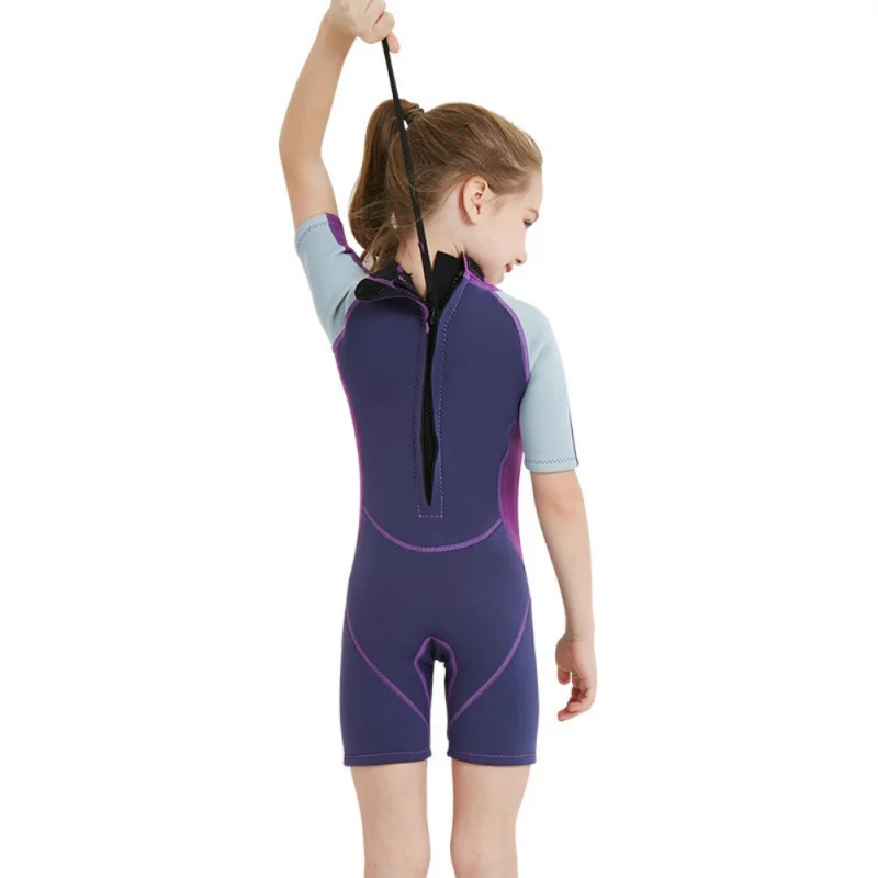 

UV Protection Keep Warm Kids Girl Swimwear Siamese Short Sleeves Warm Swimsuit Neoprene Diving Suit Children Wetsuit