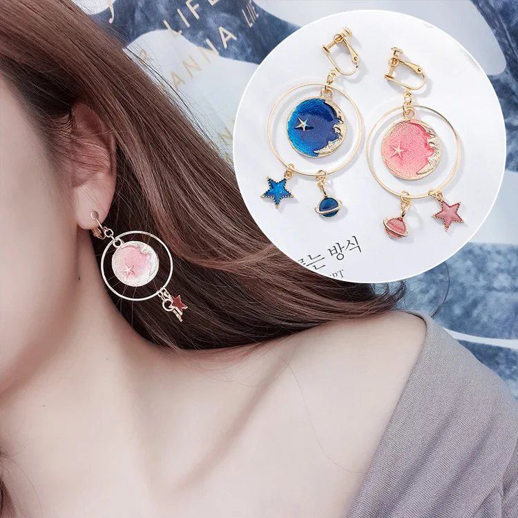 Planet Style Clip Earrings Flower Round Earring For Women Gold Korean Fine Ear Cilp Jewelry Oorbellen Pendientes | Украшения и
